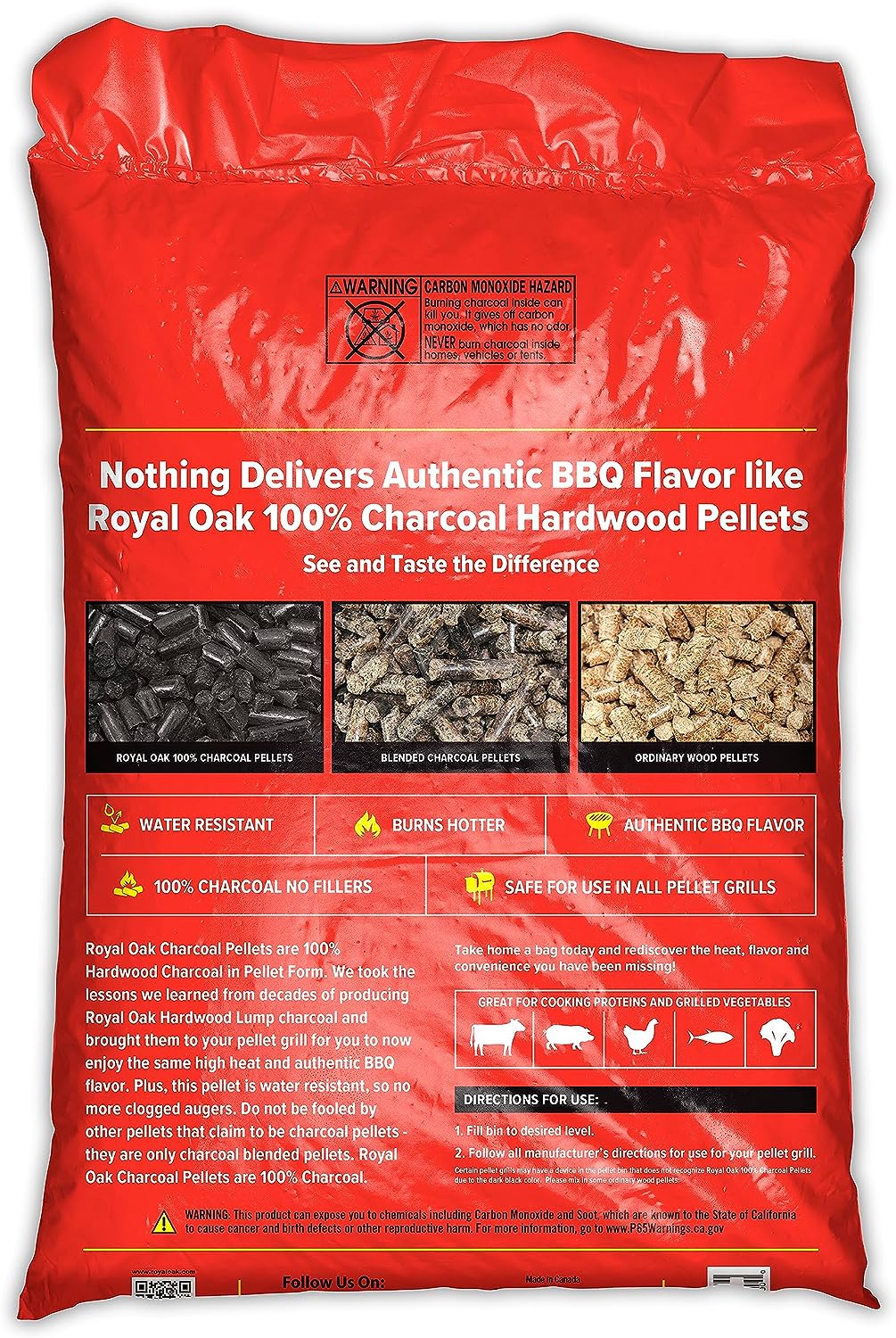 Royal Oak Gránulos de madera dura 100 % carbón para un sabor real de barbacoa, asar a la parrilla y ahumar, alto calor, resistente al agua, fácil de limpiar, bolsa de 30 libras